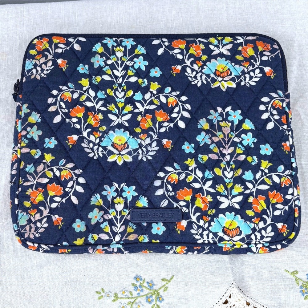 Vera Bradley Chandelier Floral Quilted Tablet Sleeve Navy Blue